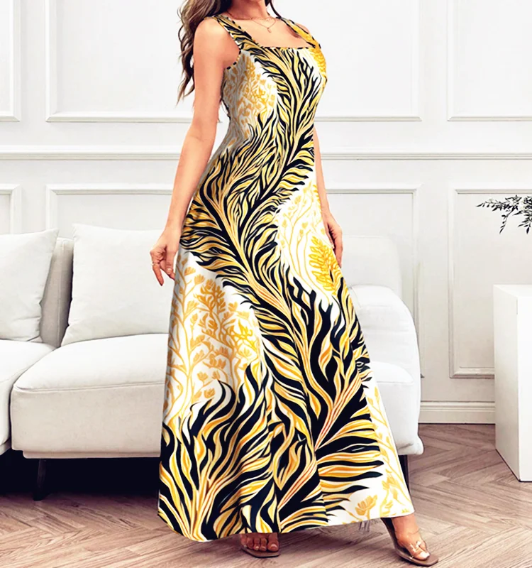 Femmes Floral Vintage sangle volants Camis grande taille robe sans manches été Maxi élégant fête vacances Everning robes de nuit