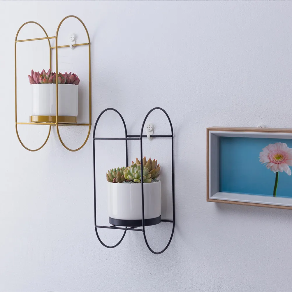 1Set Wall Mounted Flowerpot Set Premium Iron Bracket with Ceramic Planter for Home Balcony Kitchen Garden Bonsai Hanging Shelf