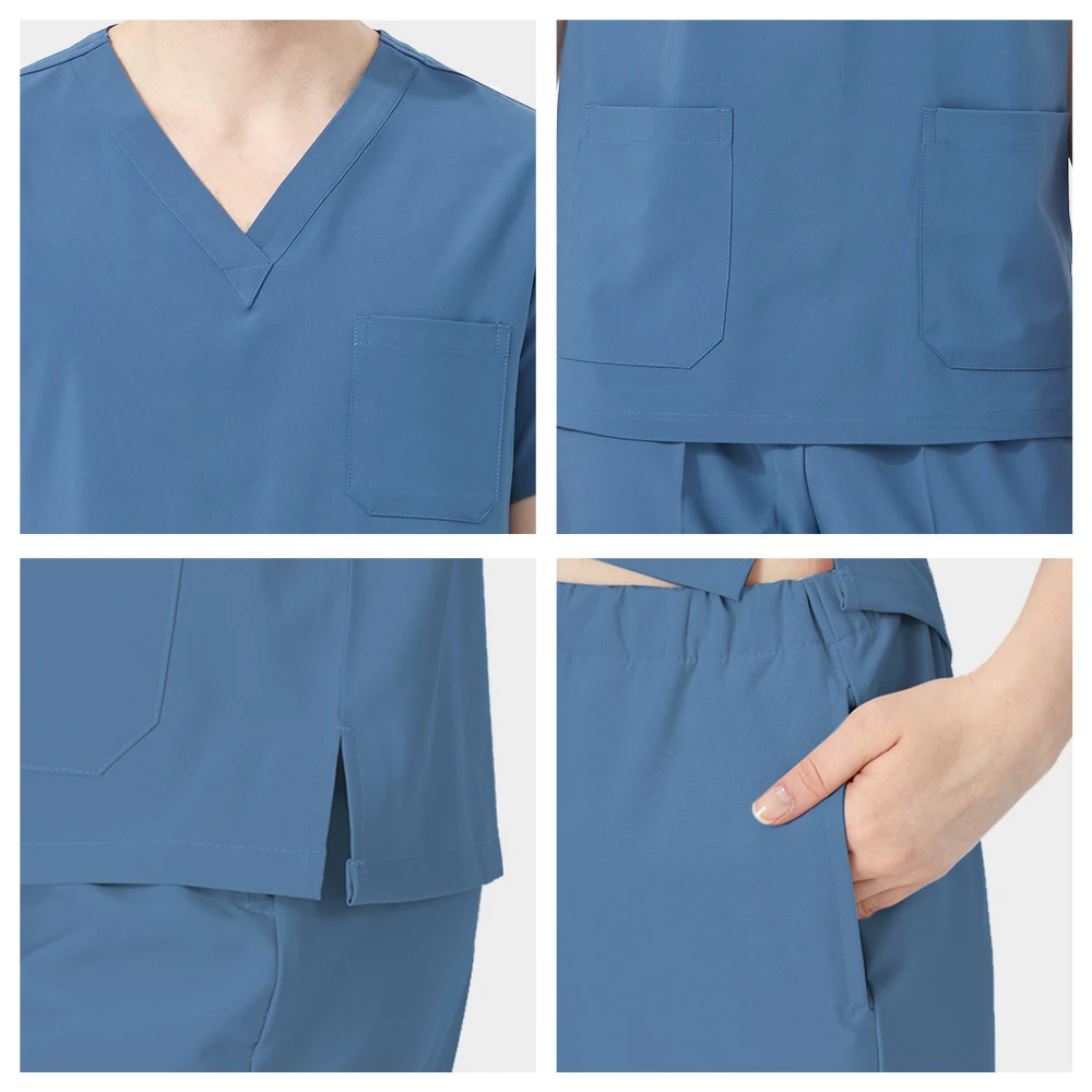 Micro Stretch Scrub Set per Gli Uomini Con Scollo A V Chirurgo Uniforme Sala Operatoria Tuta Slim Fit Dentale Pediatrico Vestiti di Cura S01