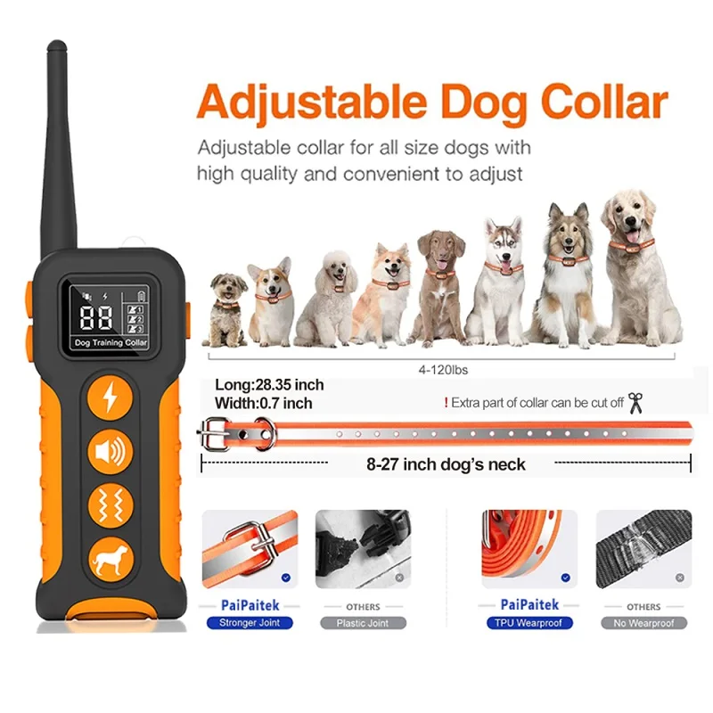 Dog Training Collar With 9 Different Sounds 1000M Electric  Dog Anti Bark Collar 433HZ Universal Waterproof Rechargeable Collar