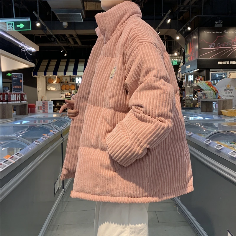 

Мужская вельветовая куртка свободного кроя большого размера с воротником-стойкой, утепленная хлопком, зимнее пальто в корейском стиле, модная, для пар