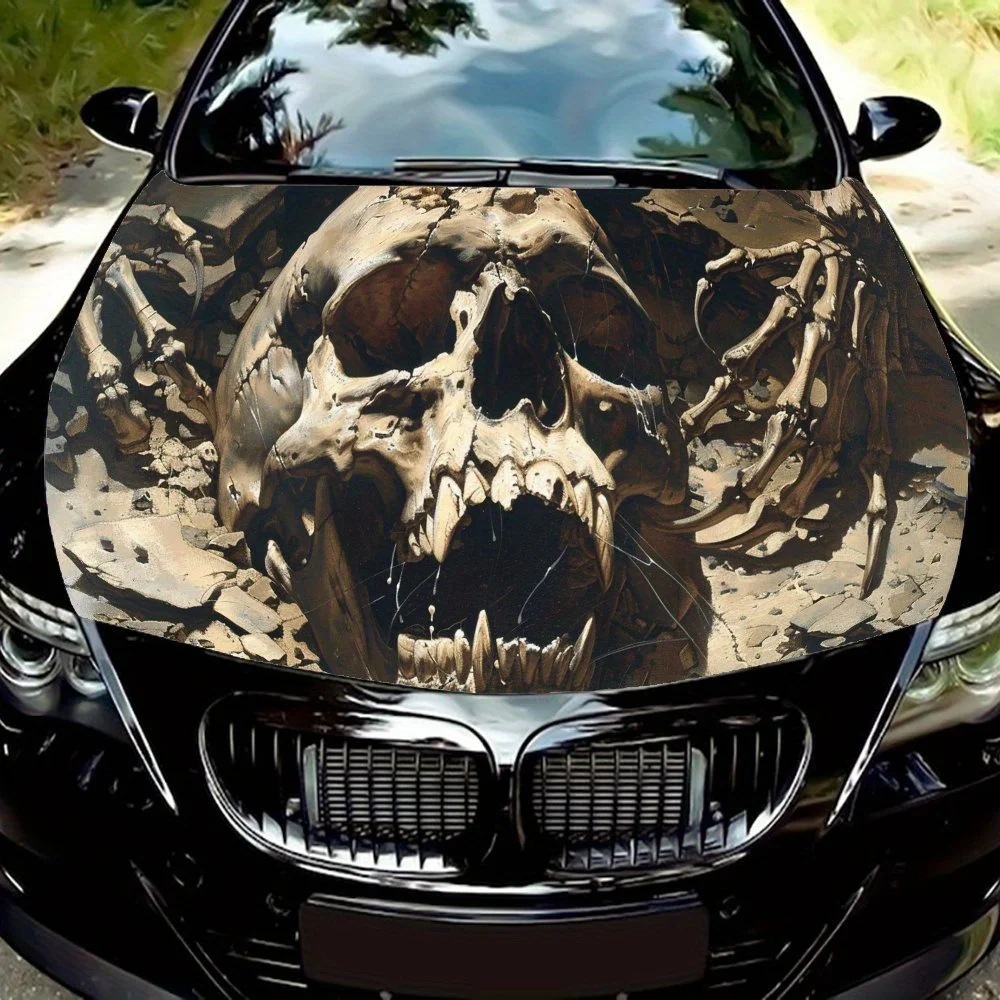 

Ужасающий рок-скелет, виниловая наклейка на капот двигателя автомобиля, внешнее устройство автомобиля, водонепроницаемая самоклеящаяся автомобильная наклейка, P