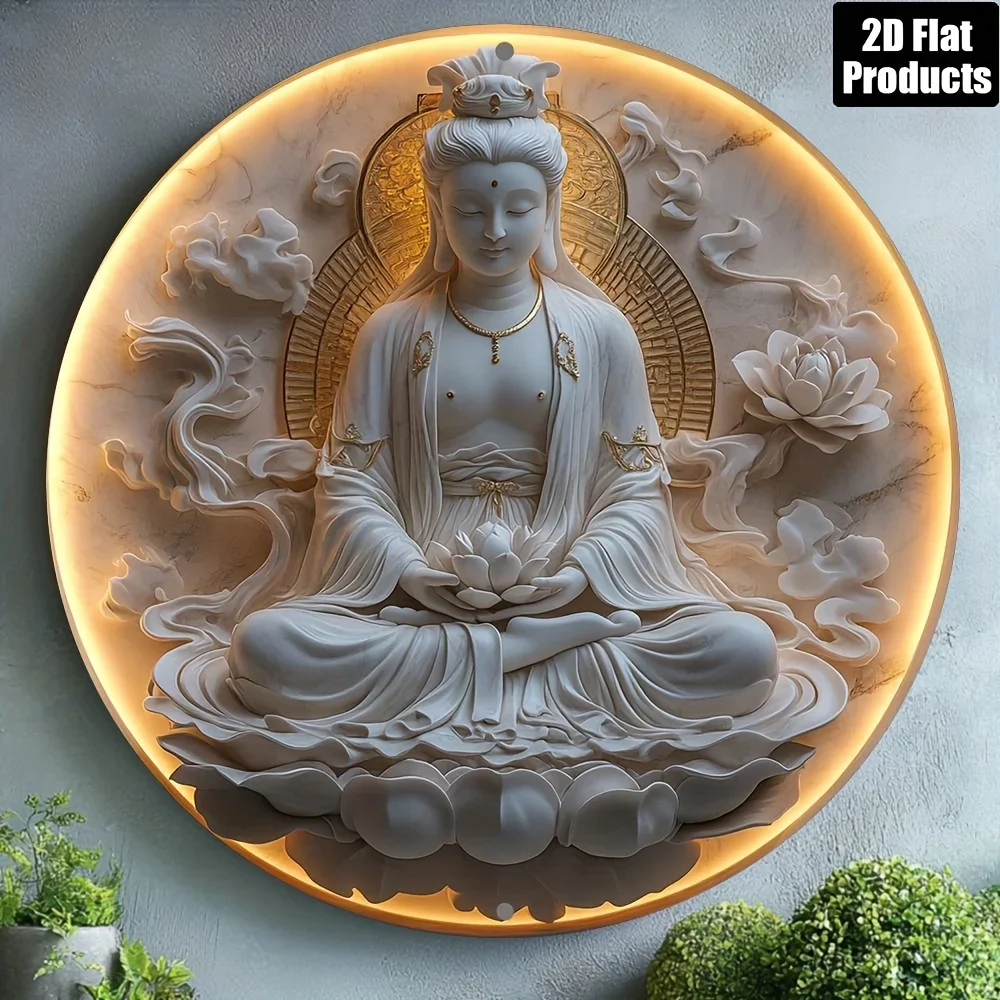 CIFBUY Iron Wall Art Vintage 2D Flat Buddha Metal Sign Waterproof Durable For Home Bar Kitchen Office Decor 8x8 Inch