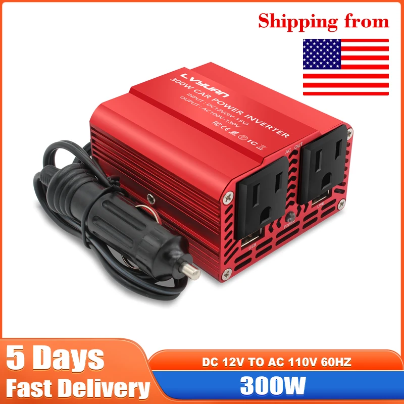 

DC 12V to110V AC Car Inverter 300W DC to AC Power Converter Automatic Transformer With US Socket Dual USB Car Adapter Dropsh