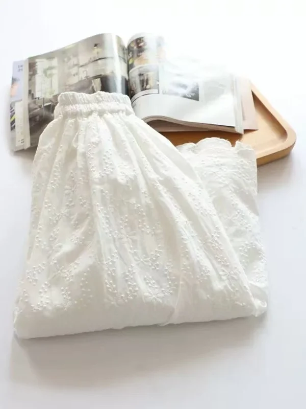 White Embroidered A-Line Skirt Women's Fashion Casual High Waist Bridesmaid Dress Spring Summer Autumn Colors Pure Single