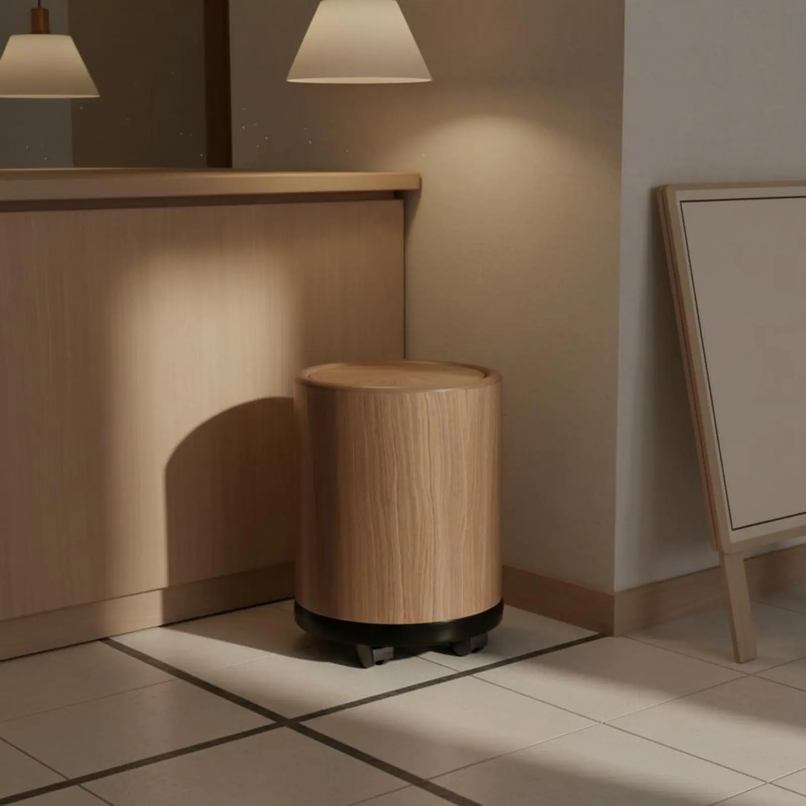 Wood Grain Trash Can Decorative Hidden Liner Trash Can Wastebasket Easy to Clean Household Container Slanted Shape for Office