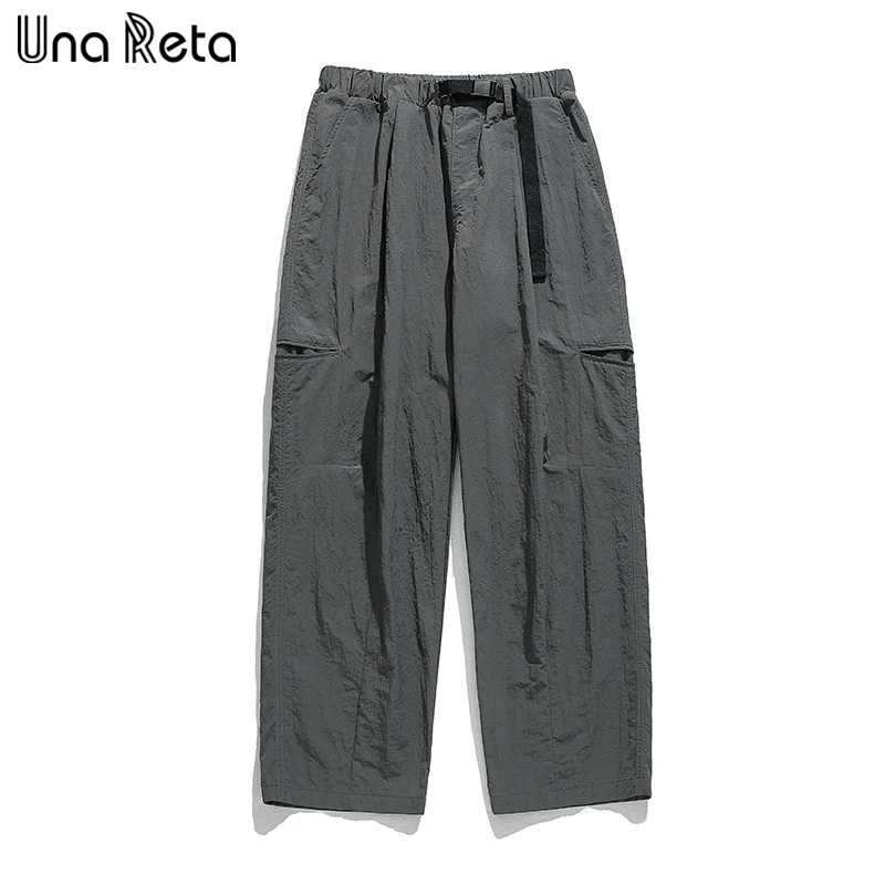 

Una Reta Waterproof Man Pants Hip Hop Buckle Pockets Joggers Harajuku Fashion Solid Elastic Waistline Loose Cargo Pants Men