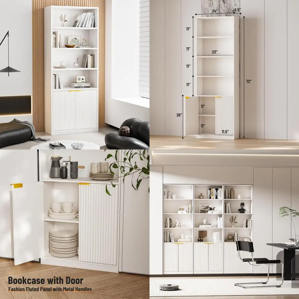 Floor Standing 72 Inch Tall 7-Tier Bookcase with Doors and Storage Cabinet for Home Décor