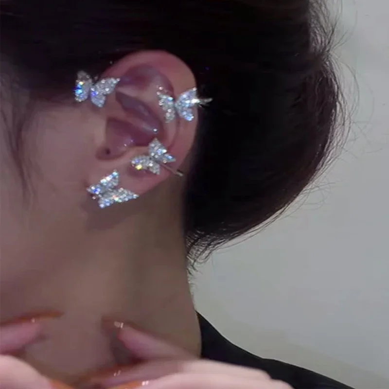 Корейский стиль, зажимы для ушей-бабочки без пирсинга для женщин, сверкающие циркониевые серьги-манжеты, серьги-клипсы для свадебной вечеринки, ювелирные изделия, подарки