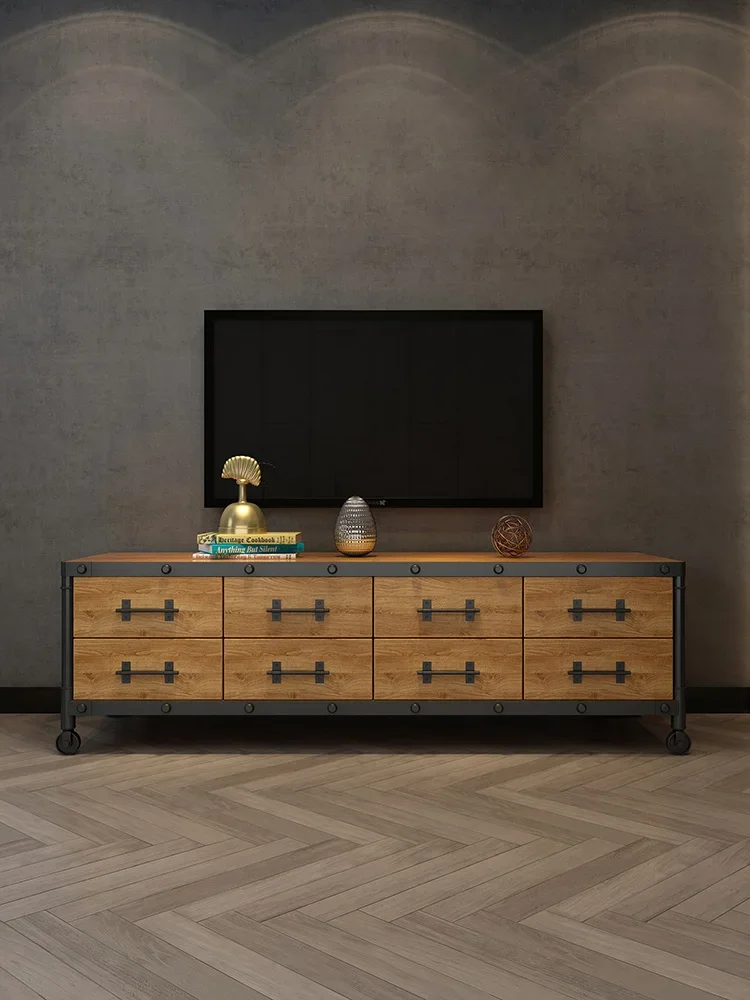 

hot saleLoft American Industrial Wind TV Cabinet Living Room Wrought Iron Solid Chest Cabinet Retro Drawer Floor Cabinet Locker