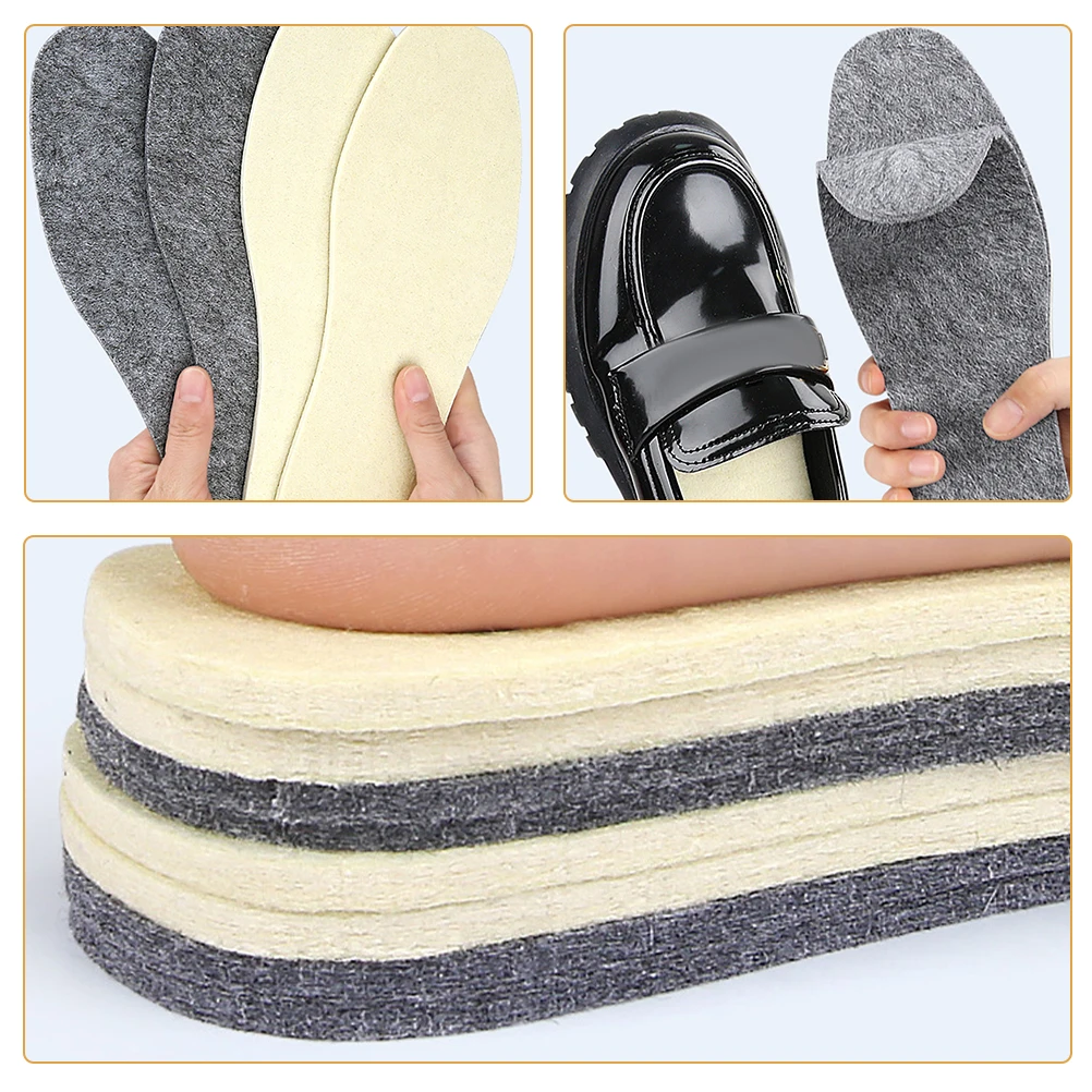 

6 Pairs Wool Insoles Thick Warm Full Sole Inserts for Women Shoes 5mm Gray 6mm White 40 Comfort Sweat Absorption Dry Cozy