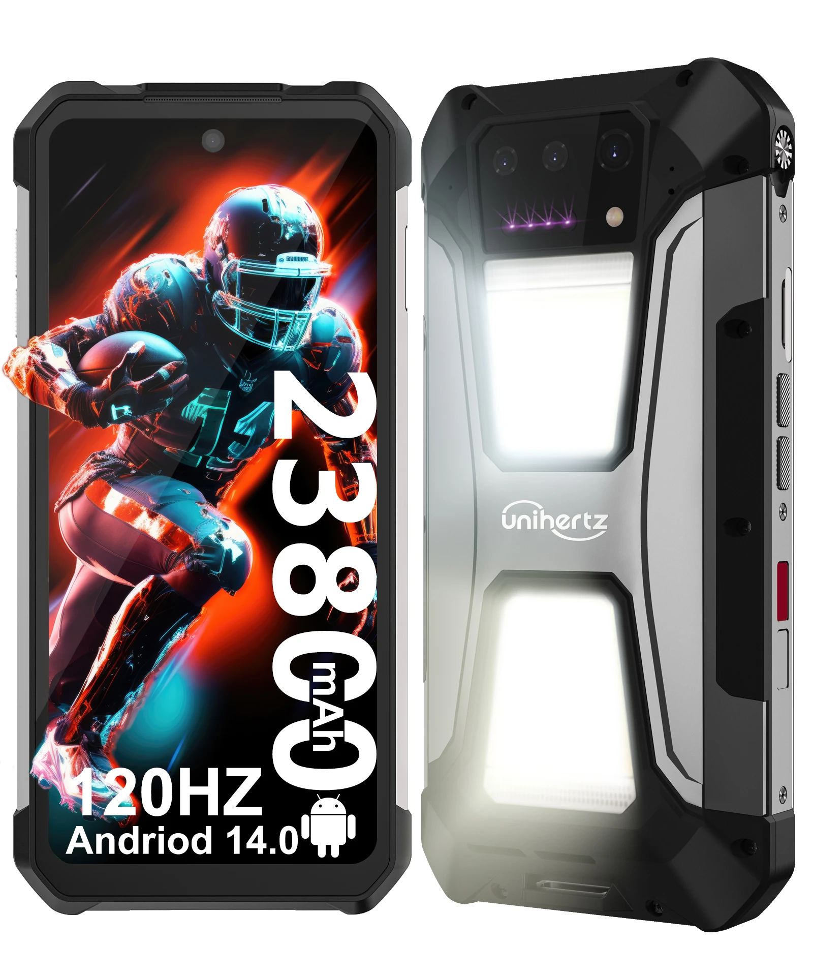 Smartphone robuste Unihertz 8849 Tank 2 PRO Android 14 avec projecteur, 24 Go de RAM, 512 Go de stockage, batterie 23800 mAh, chargeur 120 W, écran 6,79 pouces 120 Hz