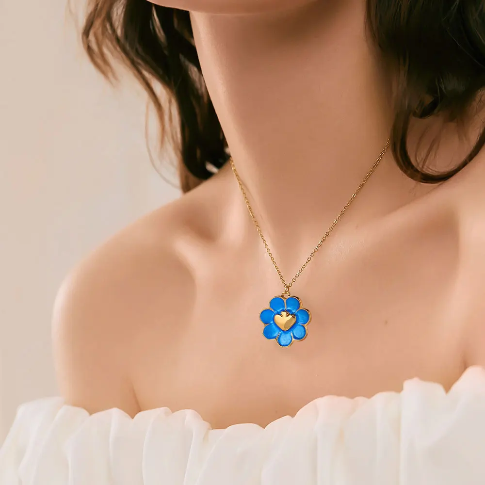 1-5pcs Stainless Steel Dark Blue Enamel Charms Big Size Heart Flower Bohe Pendant Base for DIY Earring Necklace Jewelry Findings