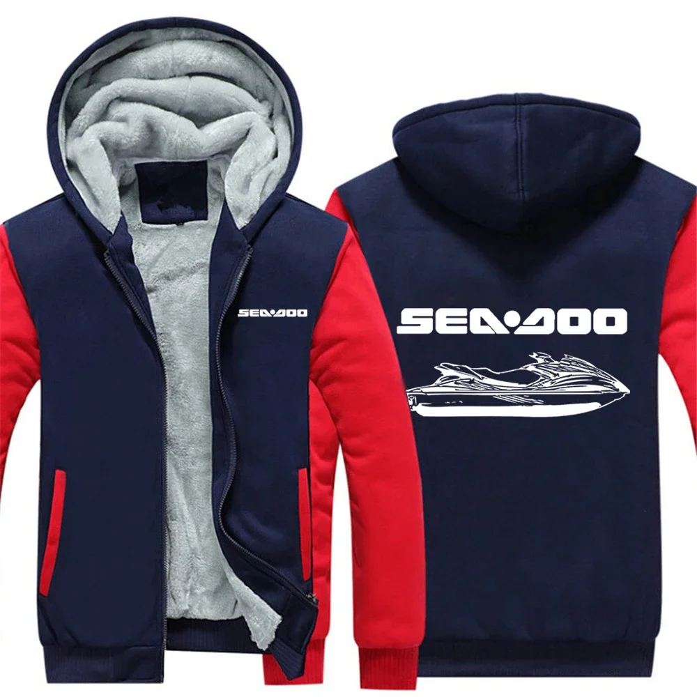 2024 Sea Doo Seadoo Moto Logo Print Autumn Winter Mens Patchwork Long Sleeve Coat High Street Warm Casual Hooded Thicken Hoodies