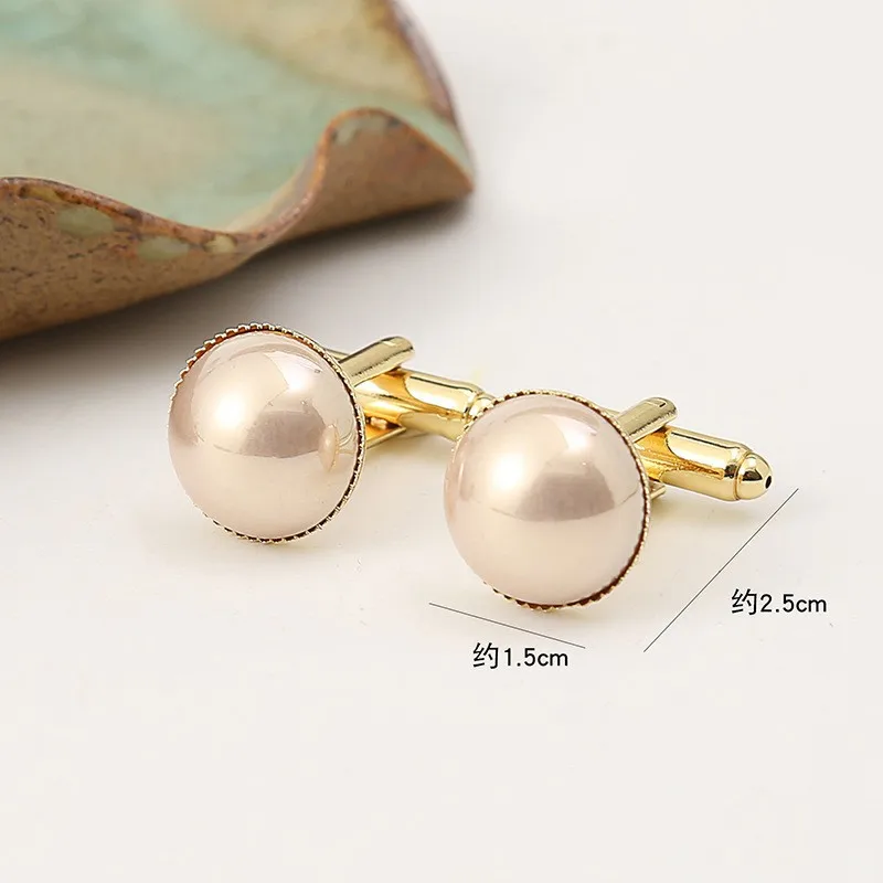 Men\'s fashion round pearl cufflinks personalized French square round gold-plated light luxury bright color pearl cufflinks