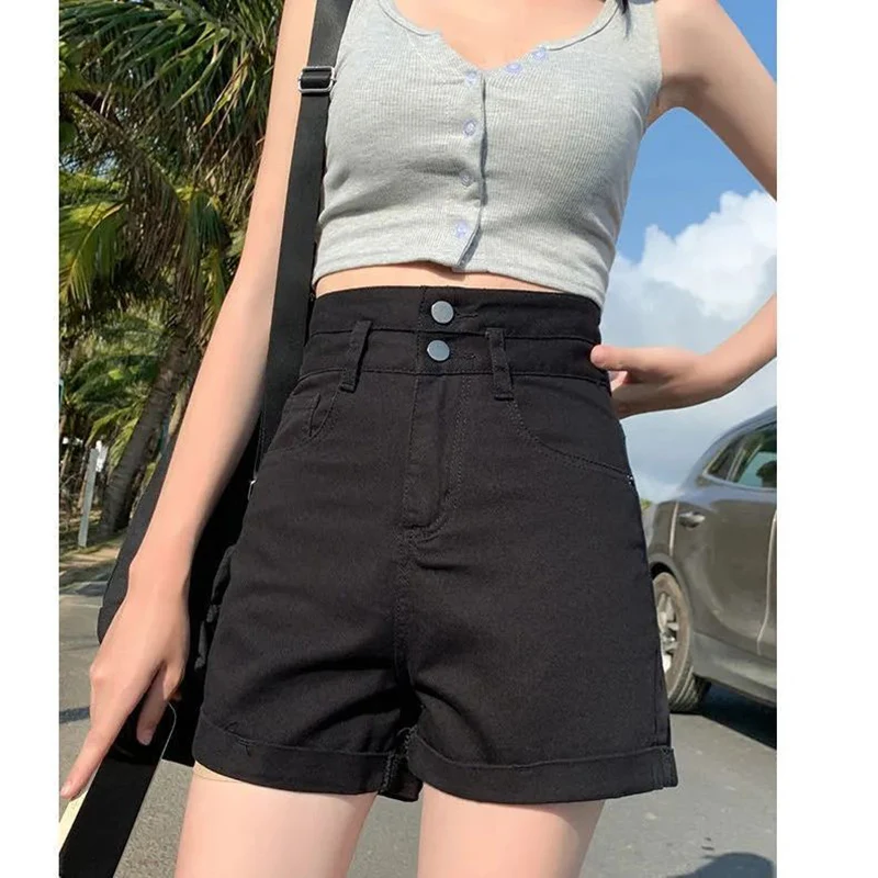 

Hot Sale Summer Lady High Waist Thin Jeans Girls Classic Solid A-line Denim Shorts Lady Korean Fashion Short Jeans