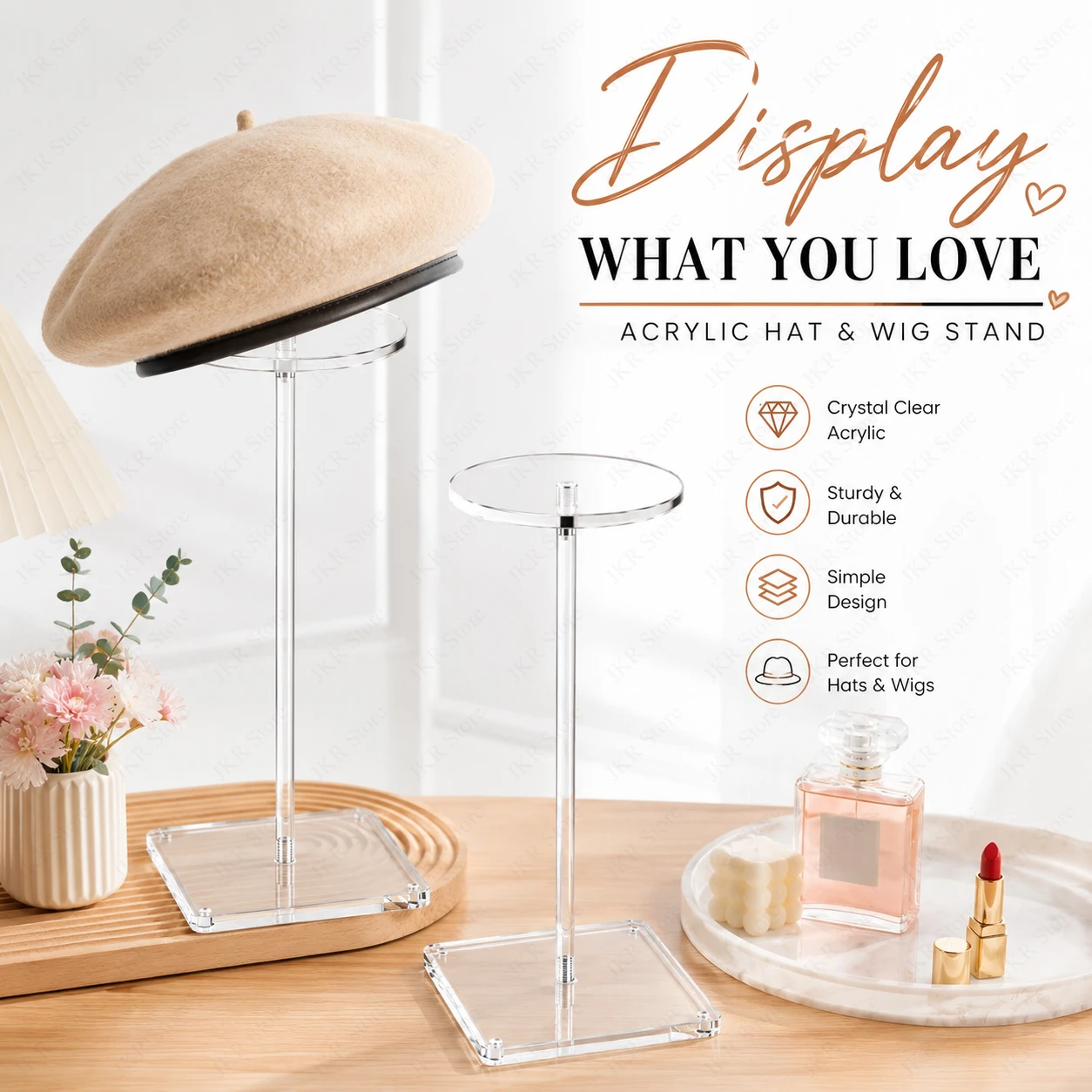 30CM Cap Hat Display Stand Transparent Acrylic Wig Riser Holder Counter Storage Rack for Jewelry Watch Shop Shelf