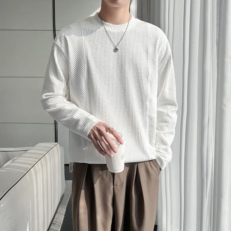 

Stylish Korean O-Neck Pullovers Men's Clothing Casual Solid Color Spring Autumn New Spliced All-match Daily Long Sleeve T-shirts