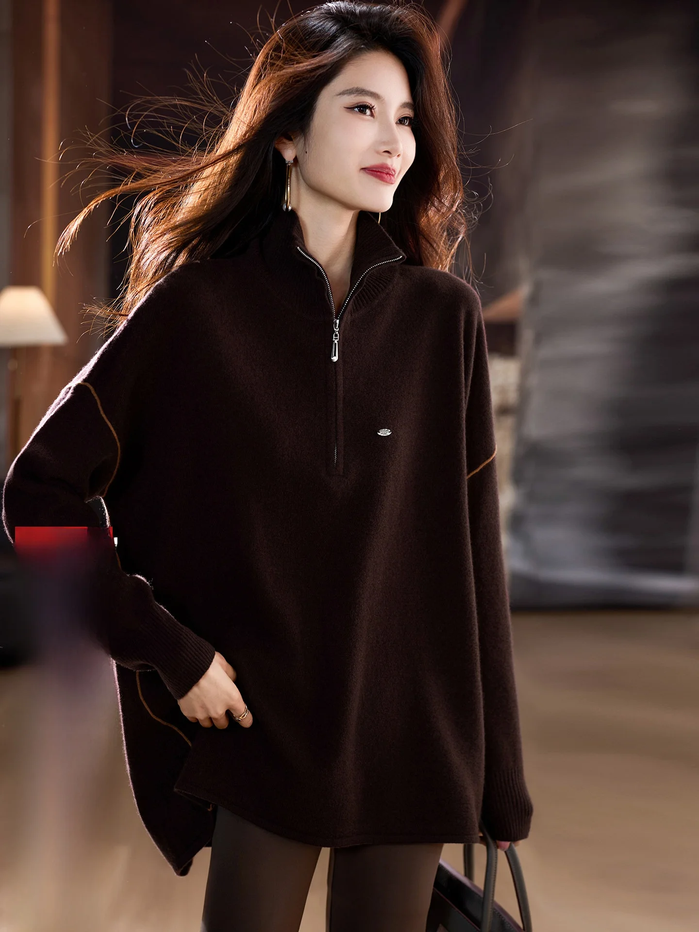 

Женский вязаный свитер Ele f High Ne, новая зимняя коллекция, шерстяной базовый джемпер в уличном стиле, большие размеры, европейские товары