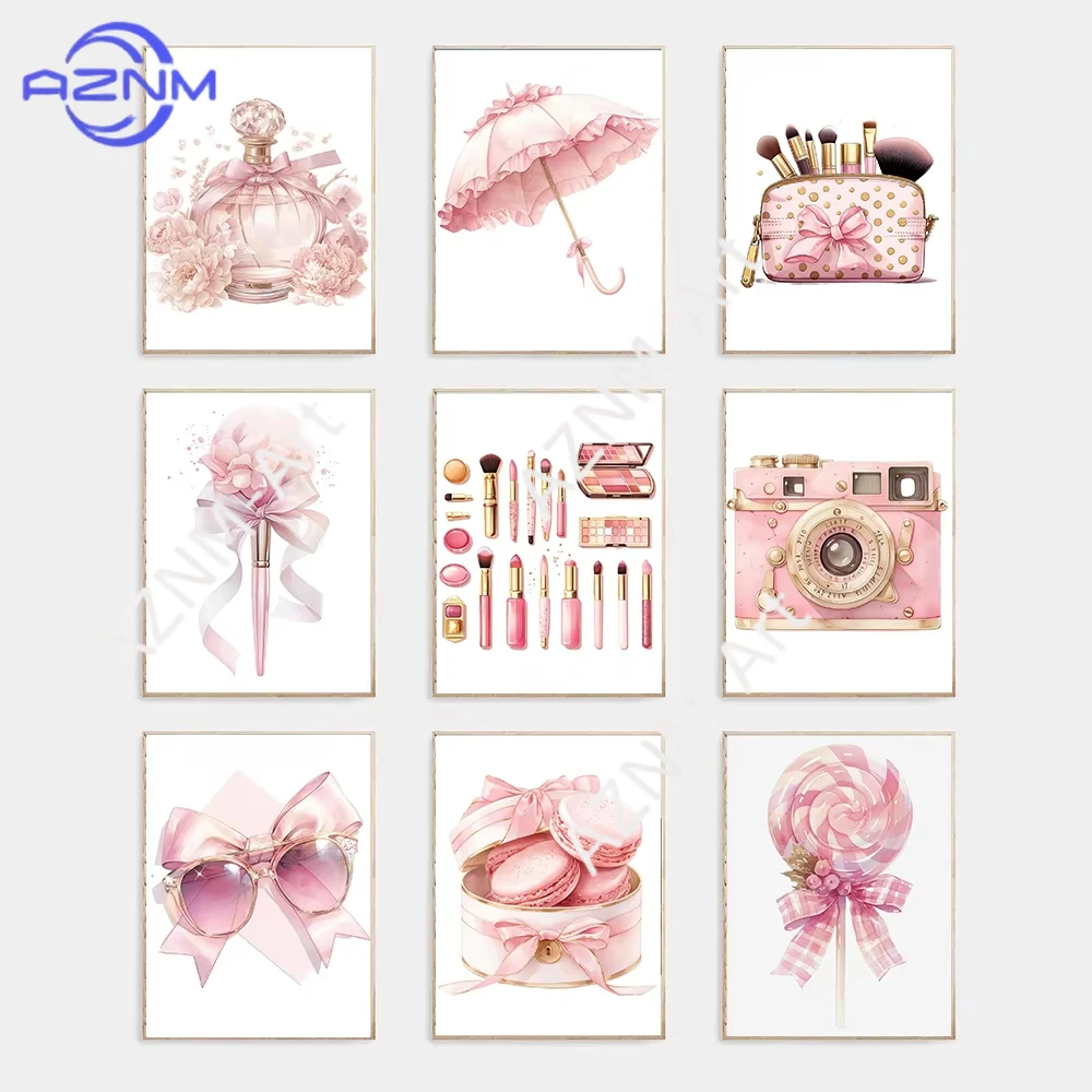 1 Stück Rosa Mode-Make-up Dessert-Stilleben Kunstposter Leinwanddruck Raumdekoration Schönheitssalon Mädchenzimmer Wanddekoration Gemälde