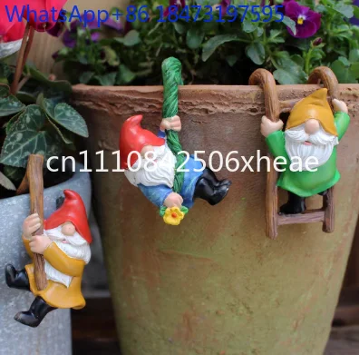 3Pc Flower Pot Dwarf Hanging Ornaments, Mini Dwarf Resin Statue, Garden Dwarf Micro Landscape Decorative Statue Miniature Statue
