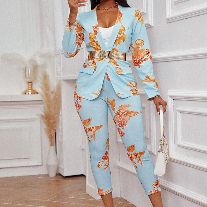 Winter Suit Set Women Streetwear Printed Long Sleeves Blazer and Pants Fashion Versatile Pantsuit for Female 2024 Autumn New