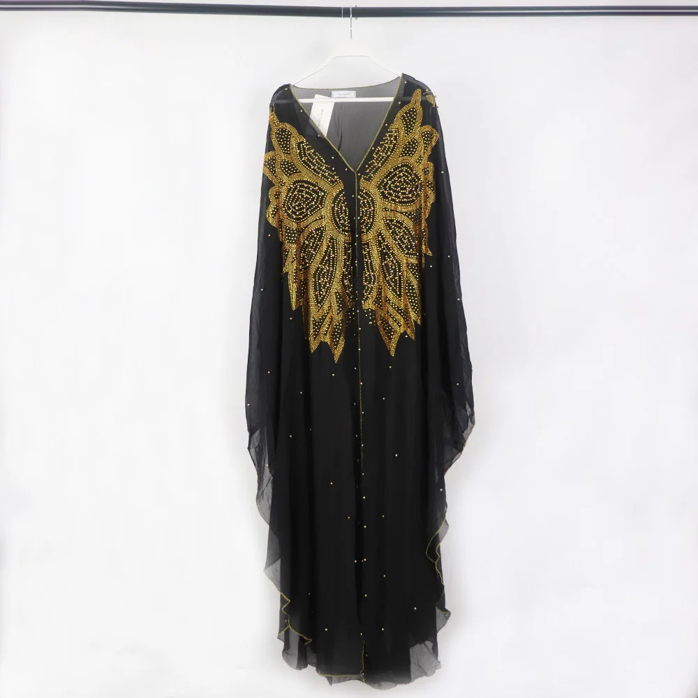 Robe africaine Dashiki pour femmes, printemps été, col en v, grande taille, longue, noire, maxi, robes africaines + intérieur