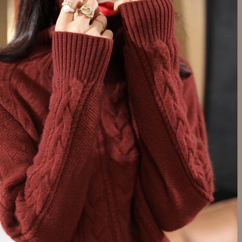 

High Necked Cashmere Thickened Sweater For Women Autumn Winter Solid Color Warm Luxurious Turtle Neck Wool Knit Pullover Jumper