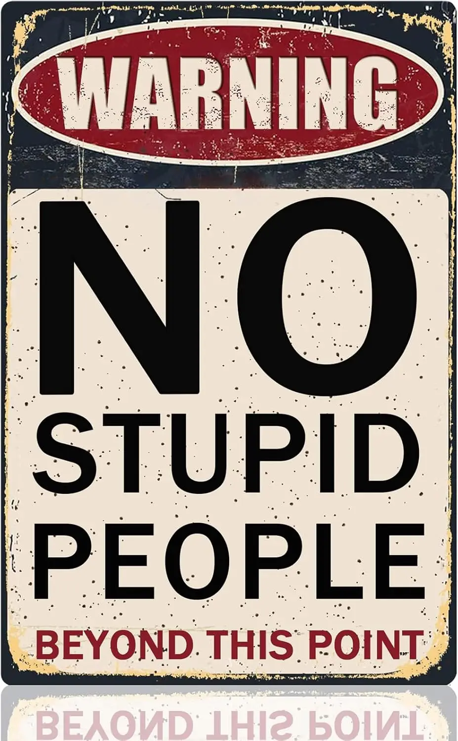 

Funny Warning Tin Sign for Garage and Mancave Decor, No Stupid People Beyond This Point, 8x12 Inch