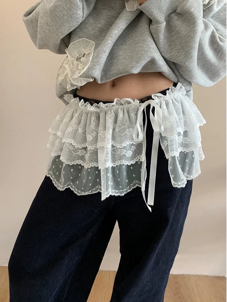 

Юбка-брюки женская весна-лето 2025, с богатой вышивкой, кружевом и поясом, в корейском стиле, фасон А-силуэт