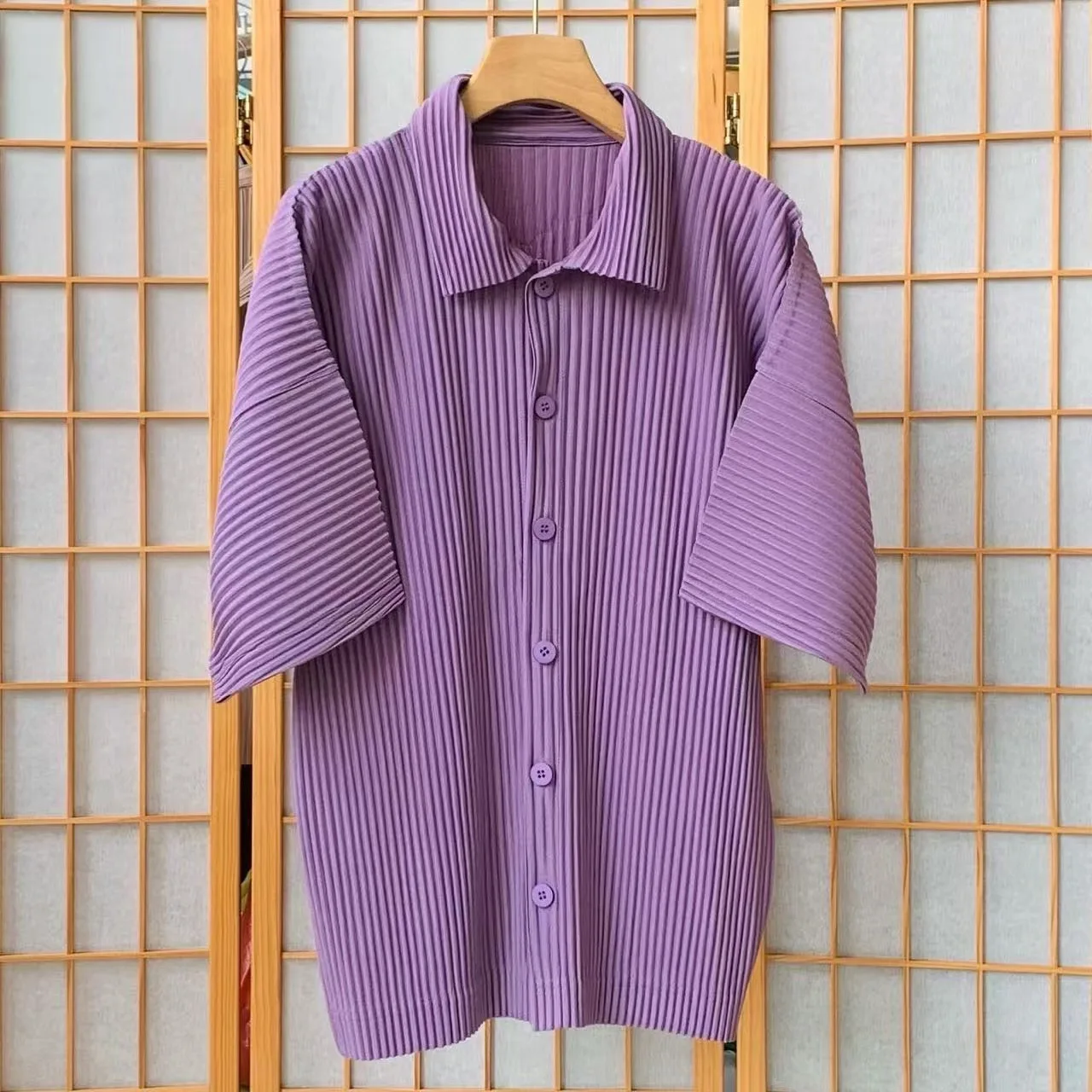 Miyake Pleated Short-sleeved Shirt Commuter Men's Top Short-sleeved 2025 Spring and Summer Thin Section Loose Casual Jacket - Image 5