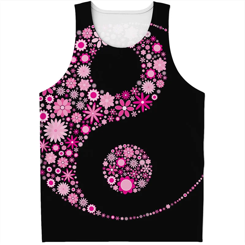 Vintage Chinese Yin Yang Koi 3D Printed Tank Top Men Summer Loose Gym Fitness Tees Tops Streetwear Vest Sleeveless T-Shirt