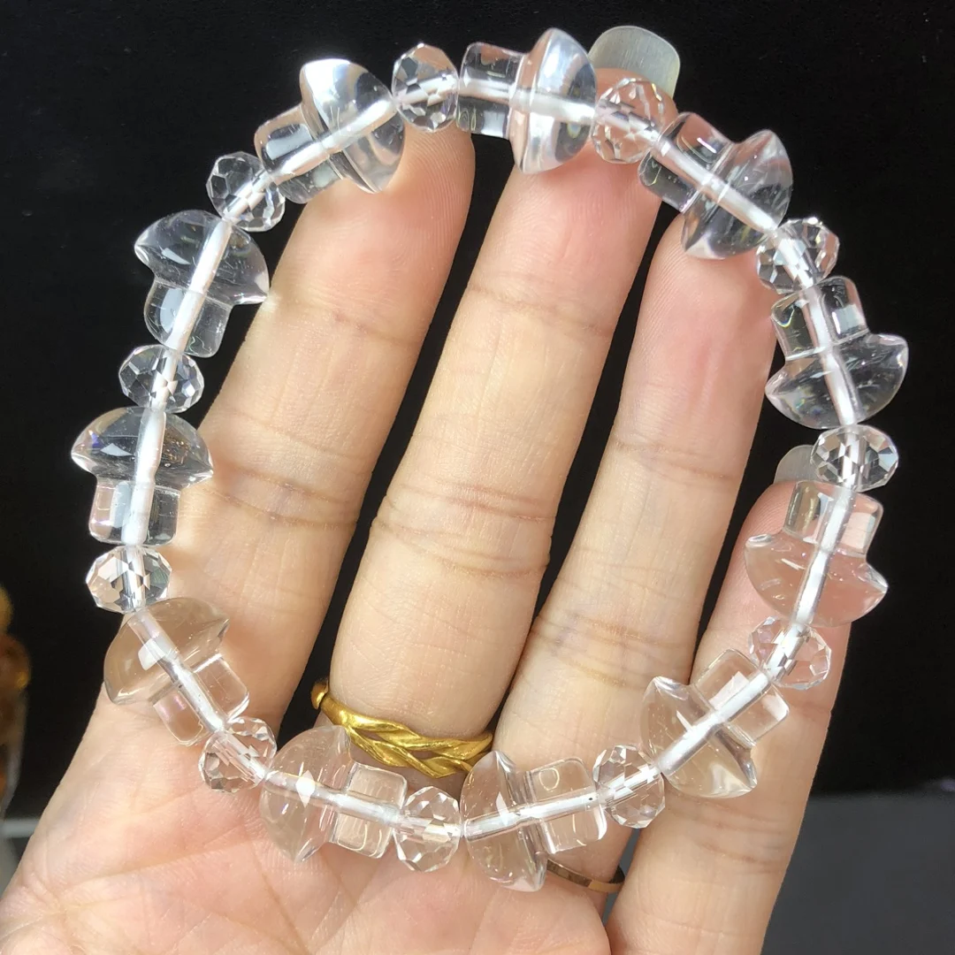 1 Pc Fengbaowu Natural Rock Quartz Mushroom Bracelet 15MM Beads Crystal Reiki Healing Stone Fashion Jewelry Gift For Women Men