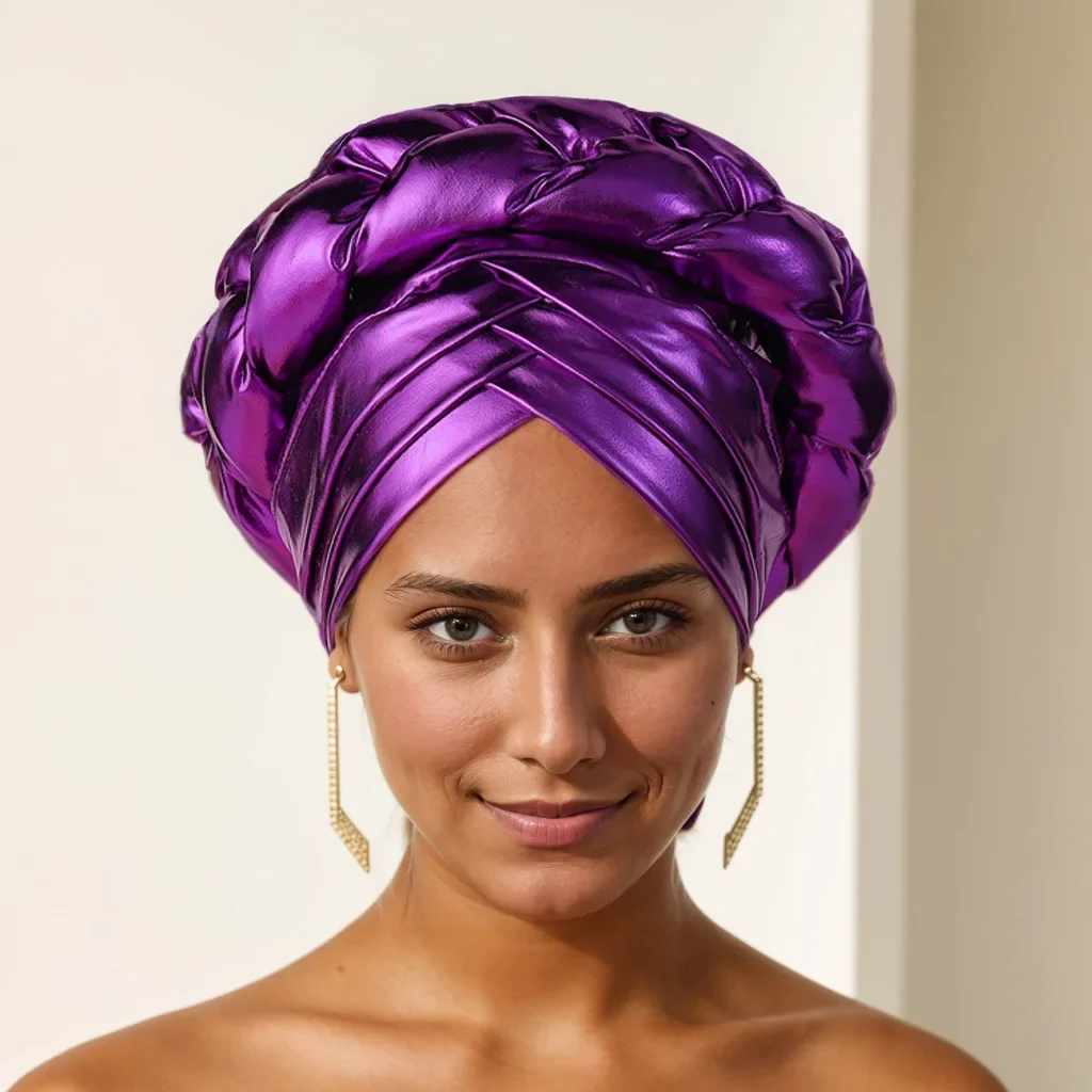 Shiny Turban Caps Ready To Wear Headscarf Cap Bonnet African Women Braid Auto Gele Headties Hijab Hat Nigerian Wedding Head Wrap