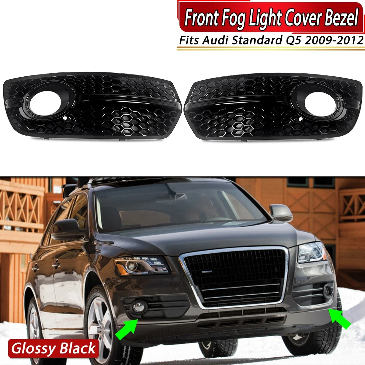 

ABS Black Car Front Bumper Fog Light Cover Lower Bezels Grille 8R0807681A 8R0807682A For Audi Q5 Standard 2009 2010 2011 2012