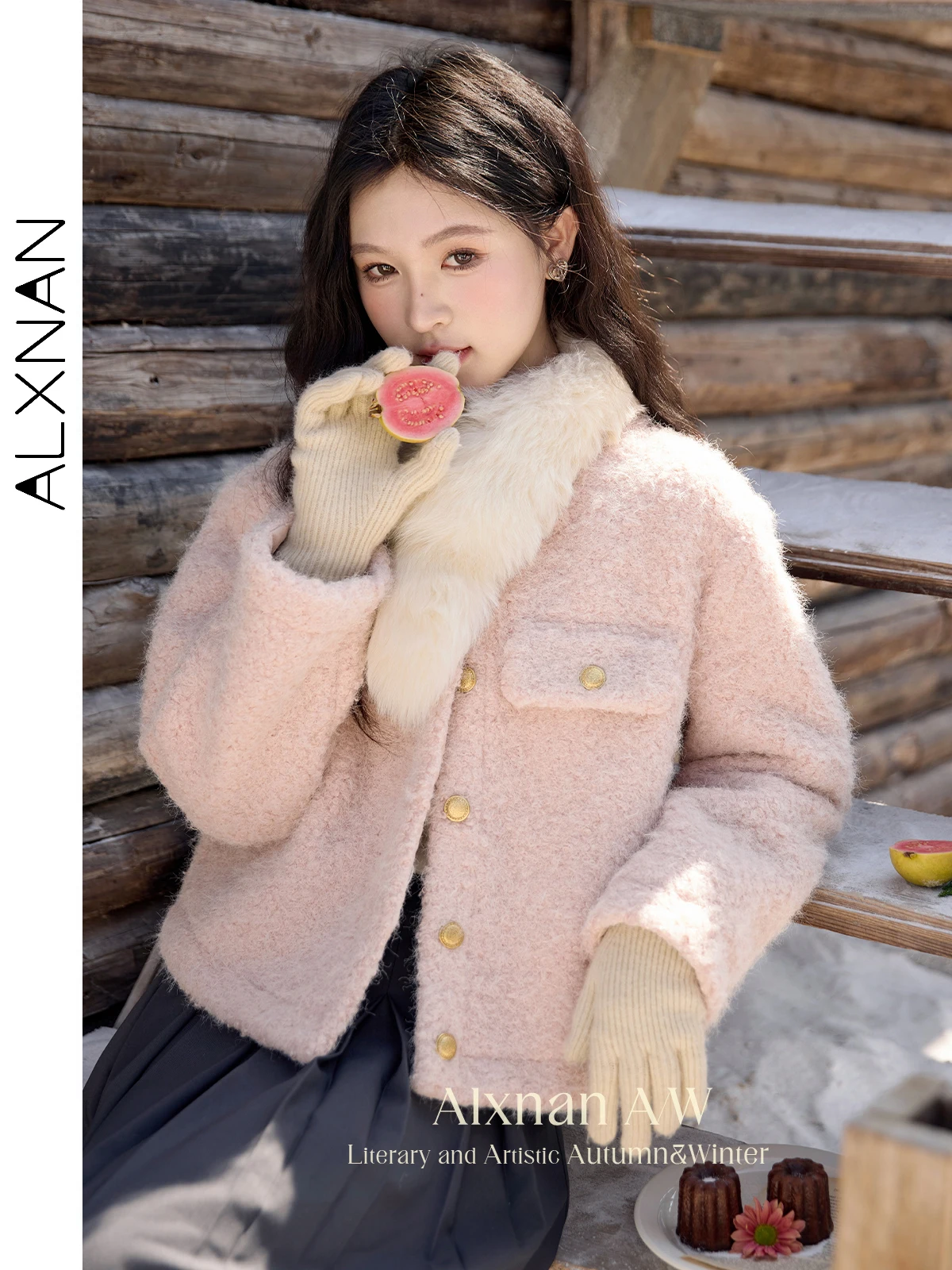 

ALXNAN Women Pink Jackets Warm O-neck Single Breasted Loose Long Sleeve Outerwear 2024 Winter Thickness Commuter Overcoat L52382