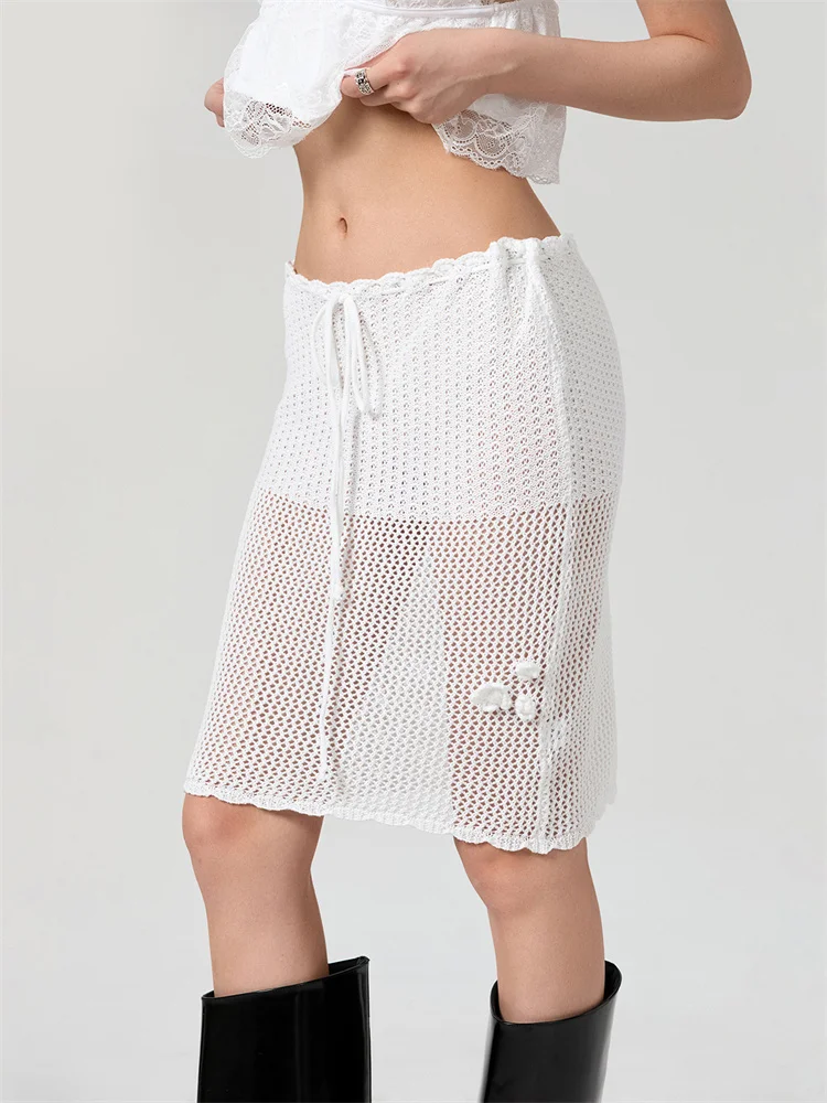 CHlearSTYLE-Jupes taille basse pour femmes, patchwork de fleurs 3D, jupes ajustées, été, streetwear évidé, 2024