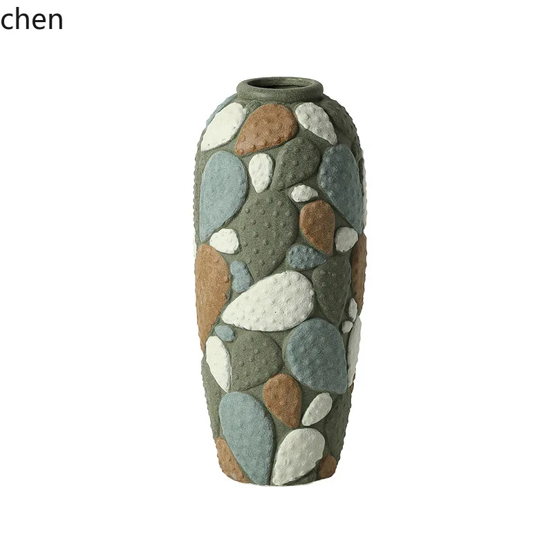 Modern pastoral style hand-painted stone ceramic vase dining table flower arrangement advanced sense