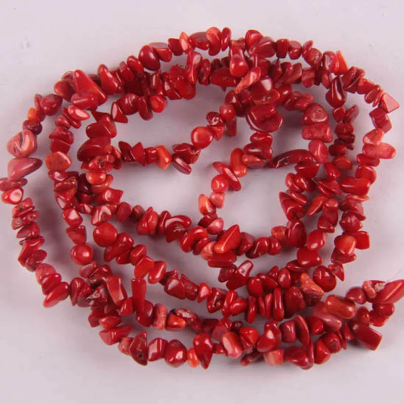Lucky Chip Beads Red Sea Coral Stretch Bracelet 8 Inch Jewelry G667