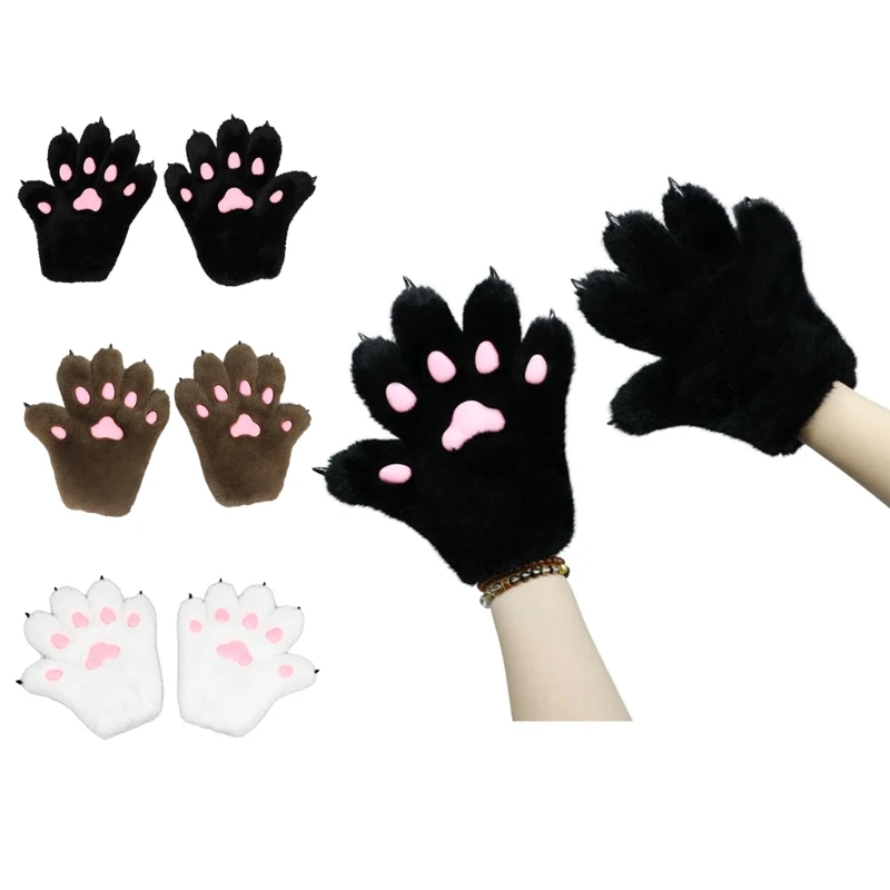 

Cute Roleplay Costume Cat Paw Gloves Women Girls Plush Beast Paw Gloves Halloween Party Animation Role Play Hand Warmer Gloves