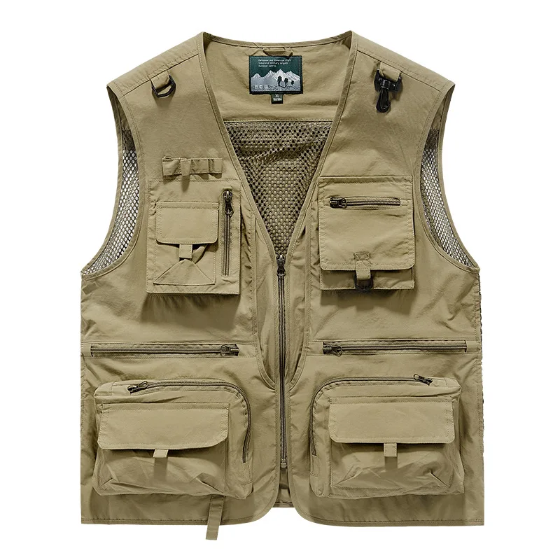 Men's Outdoor Functional Multi-pockets Cargo Vest Hunting Fishing Mesh Quick-dry Breathable Waistcoats Vest Casual Tops Jackets