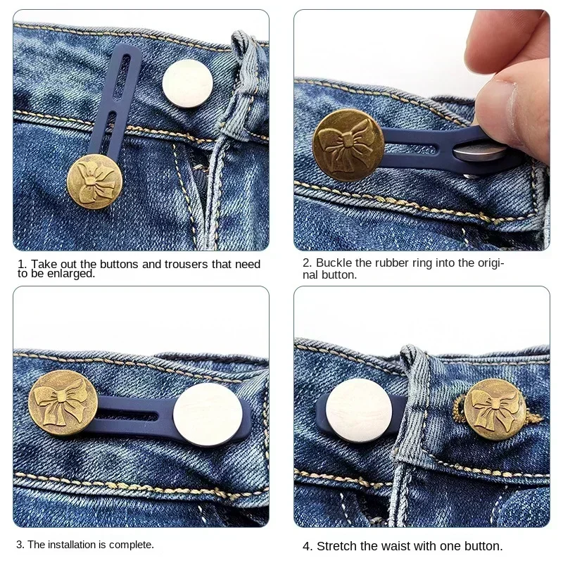 Retrátil Jeans cintura botão, botões de costura, desmontagem ajustável, metal estendido fivelas, calça cós expansor, 5 pcs, 20 pcs