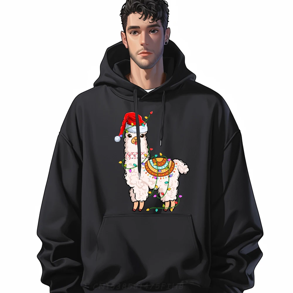 

Alpaca Llama Wearing Santa Hat Xmas Llama Lover Christmas Graphic Sweatshirts Men Oversized High Quality Men's Hoodie Halloween