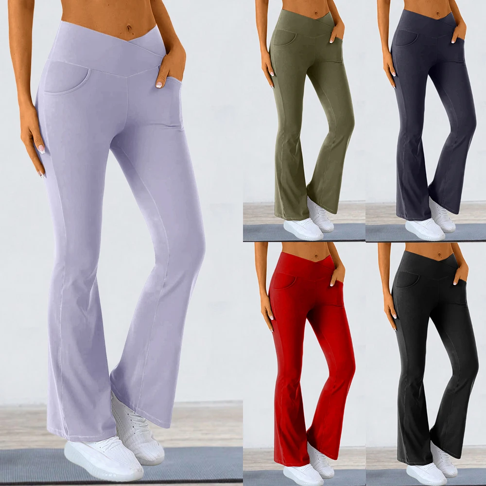 

⭐Women High Waist Flared Pants Yoga Gym Ladies Sports Joggers Skinny Fittness Casual Trousers Bottoms