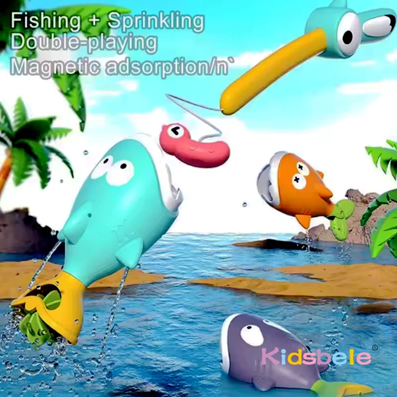 Jouet d'eau flottant requin d'été, jeu de pêche magnétique avec effets d'eau, jouet de bain de piscine pour enfants, jouet d'arrosage sensoriel coloré amusant