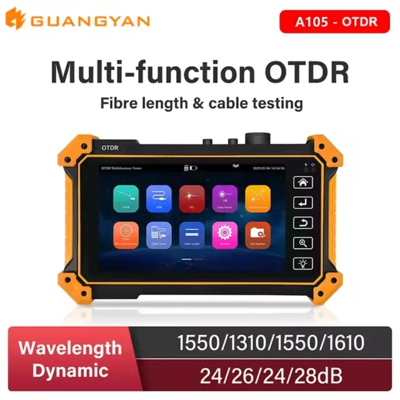 Handheld A105 Otdr 5.55 Inch OLED Touch Screen Optical Time Domain Reflectometer RJ45 Cable Optic Fiber Tester with OPM VFL 10mW