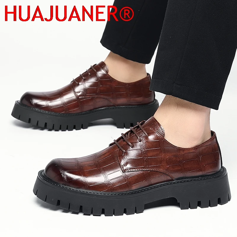

Men 4CM Platform Breathable Dress Business Formal Oxford Shoes Thick Sole Big Toe Casual Anti-Slip Comfortable Work Leather Shoe