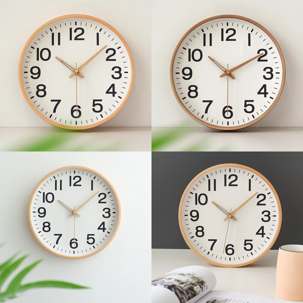 

Минималистичные настенные часы в японском стиле, скандинавские модные часы для гостиной, большие часы из цельного дерева, современные ультра тихие круглые часы для