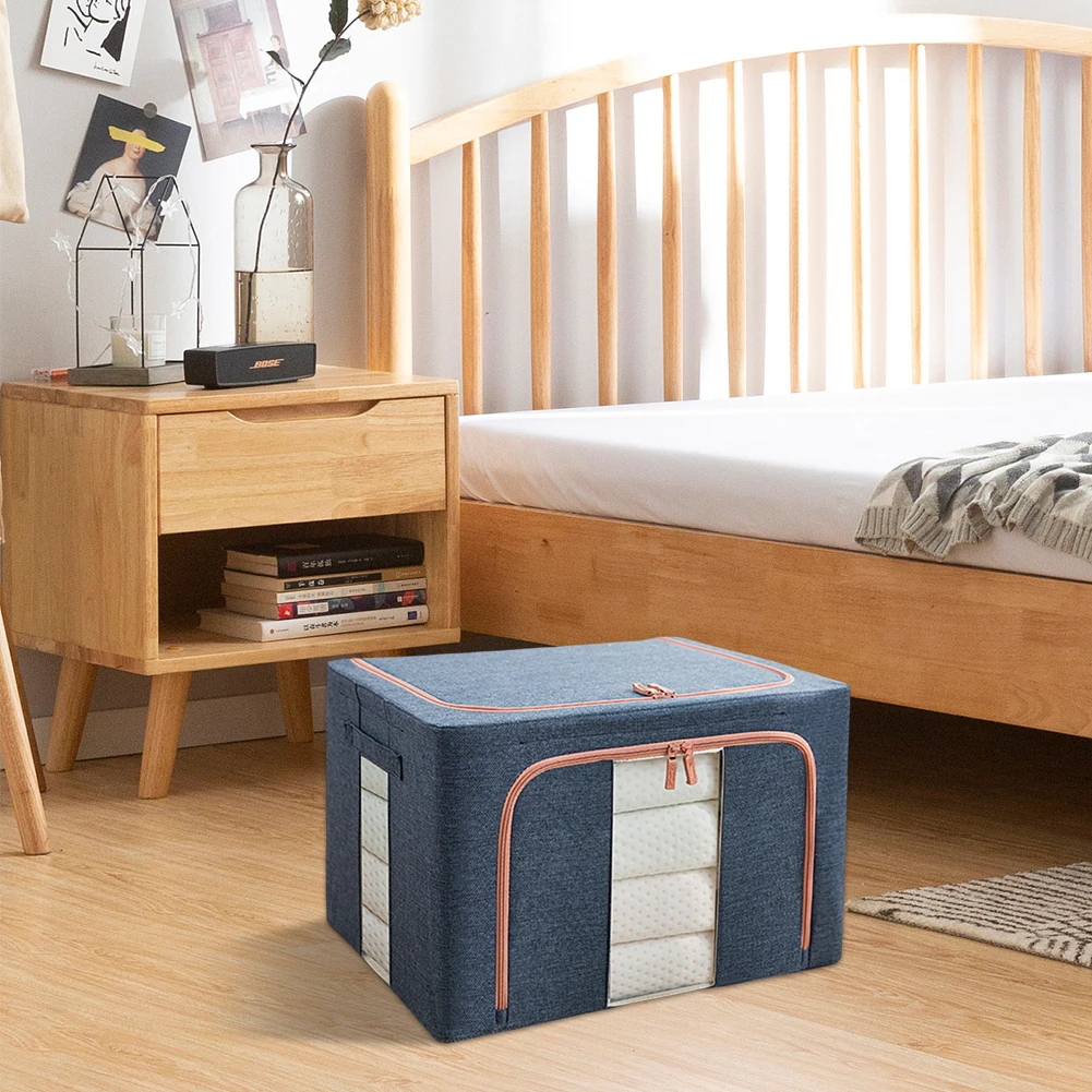 3 قطعة صناديق تخزين الملابس نوافذ شفافة صناديق تخزين قابلة للتكديس قابلة لإعادة الاستخدام الكتان حمل الحاويات لرفوف الفراش الملابس