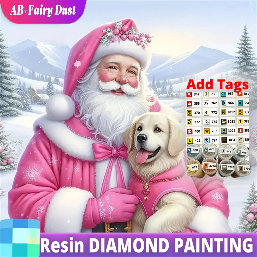 

Resin AB Fairy Dust New Arrival Santa Claus Diamond Mosaic Portrait Picture Rhinestones DIY Painting Dog Animal Christmas Gifts